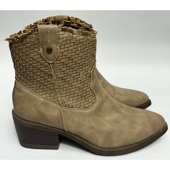NEW Blowfish Malibu Ricky Ankle Boots Size 10 Tan Woven Boho Western Cowgirl - Picture 2 of 9
